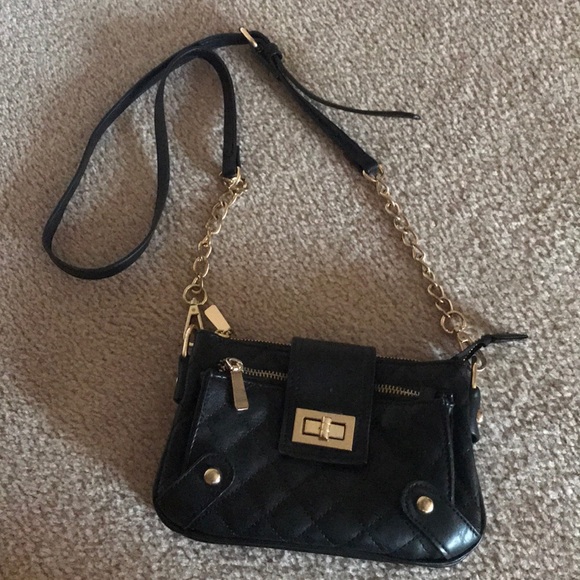 Handbags - Black Crossbody Purse with Gold Accents